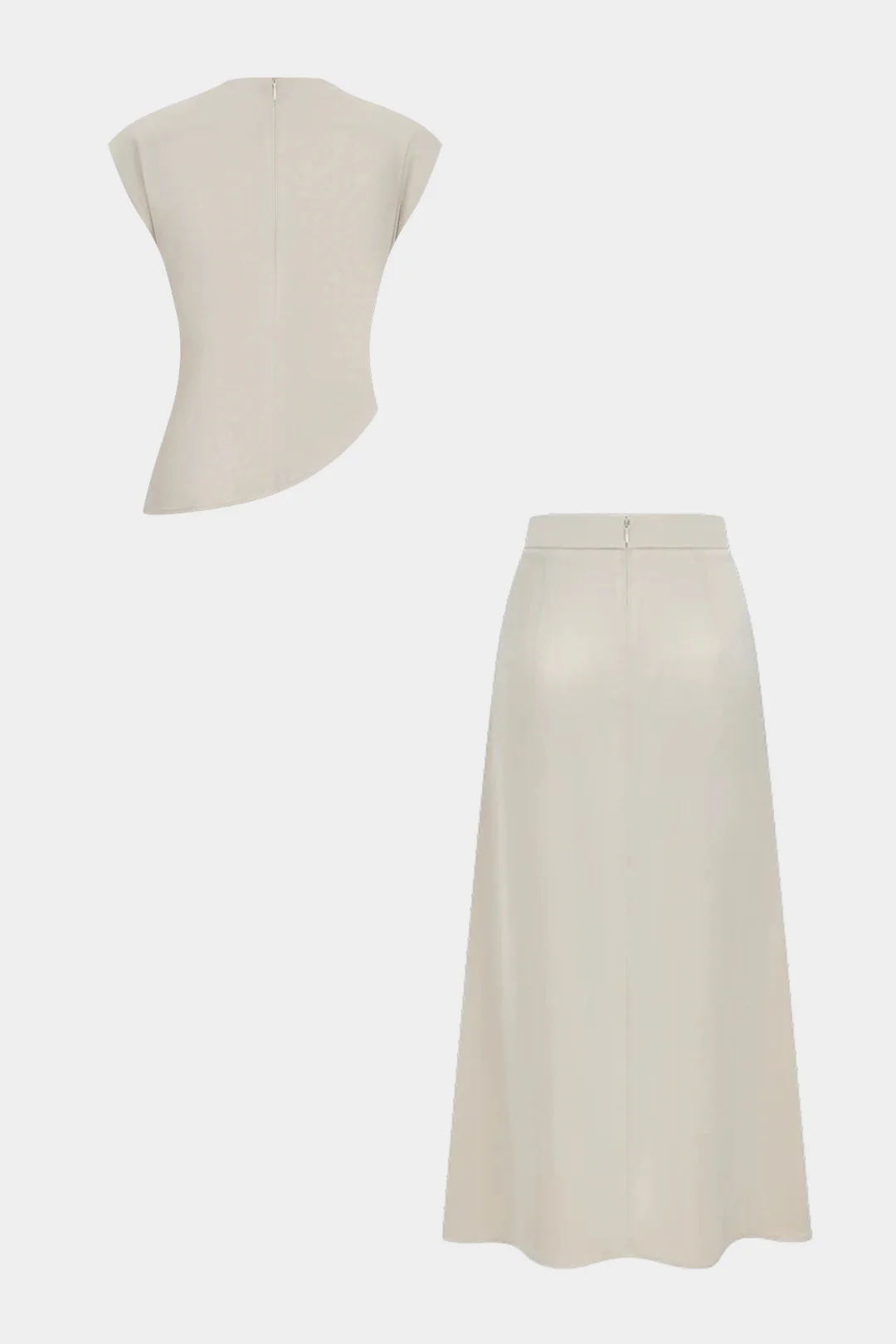 Asymmetrical Satin Draped Cap Sleeves Top And High Waist A-Line Skirt Set - Image 2