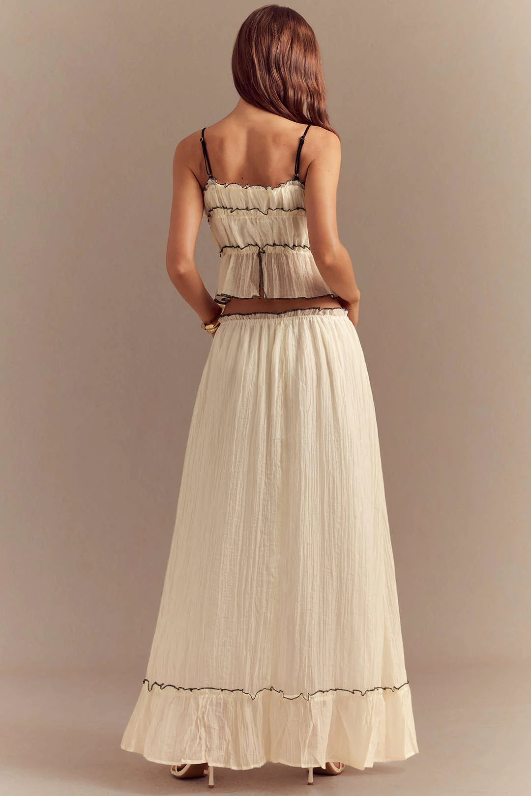 Contrast Binding Bow Ruffle Cami Top And Skirt Set - Image 8