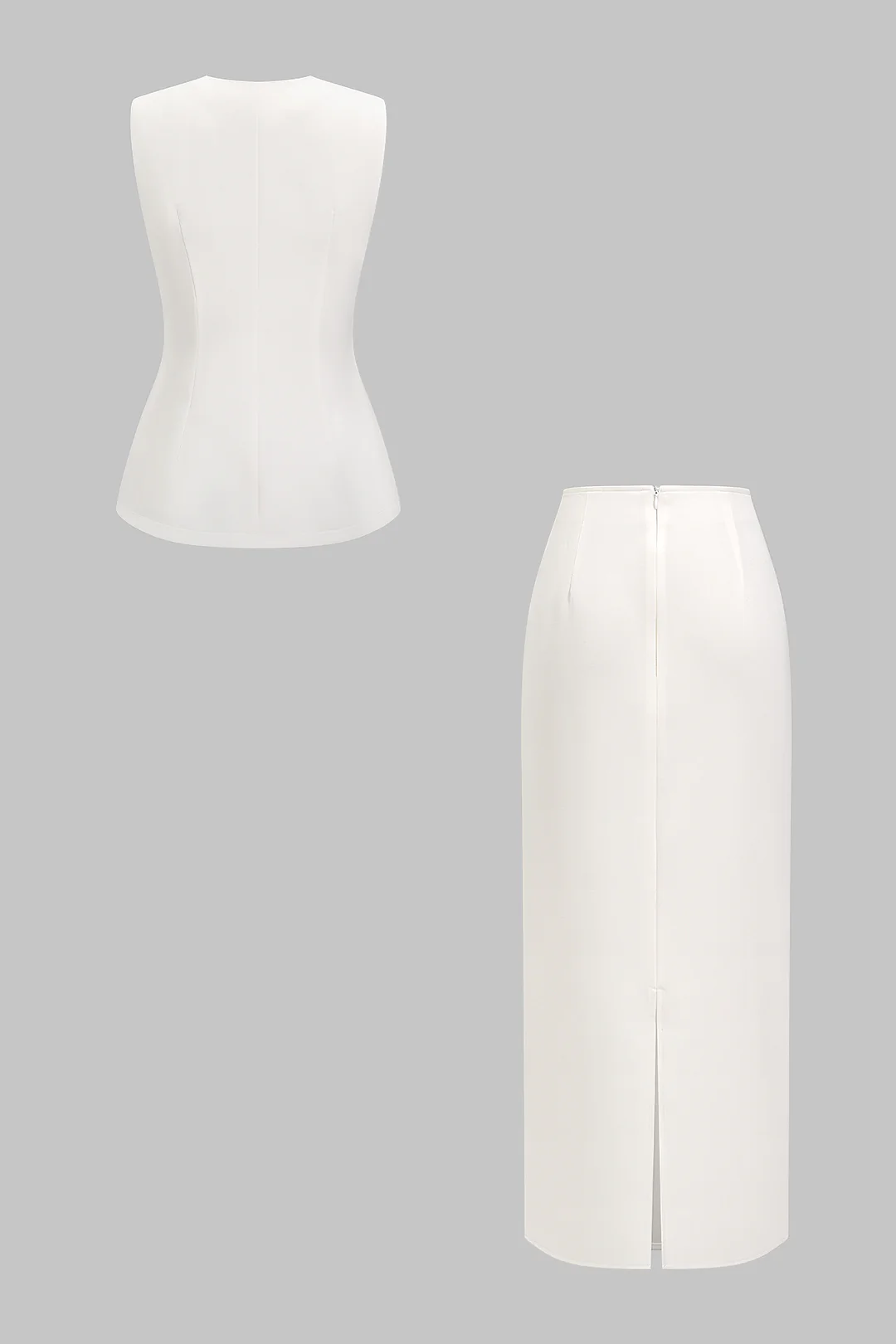 Button Round Neck Tank Top And Solid Skirt Set - Image 2