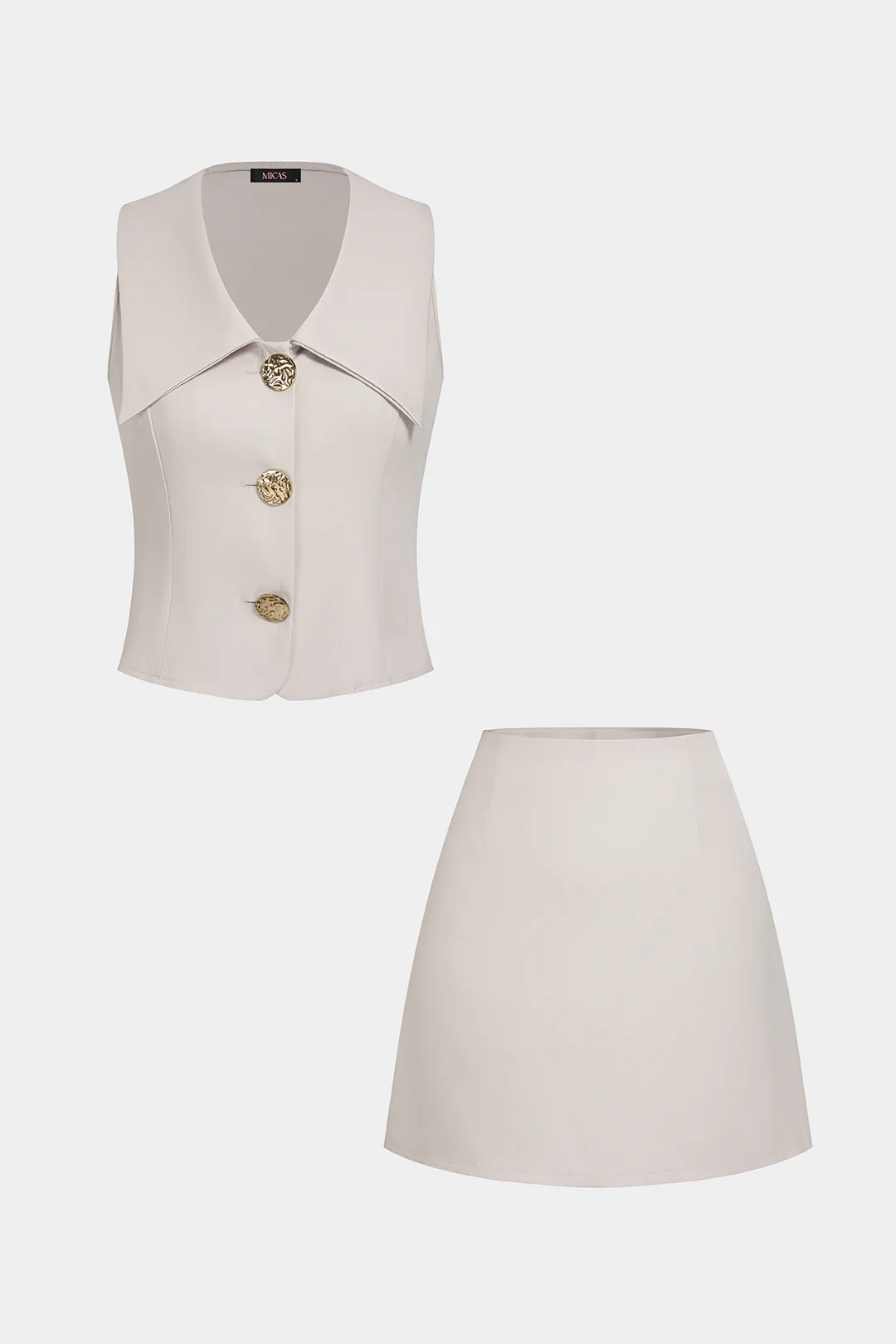 Lapel Metallic Button Vest And Mini Skirt Set - Image 2