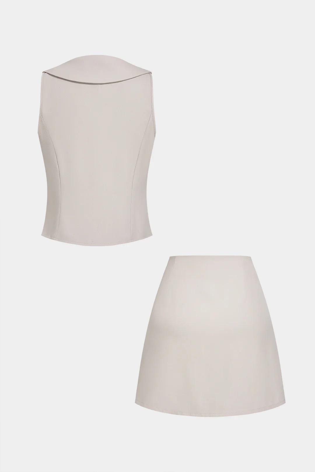 Lapel Metallic Button Vest And Mini Skirt Set - Image 3