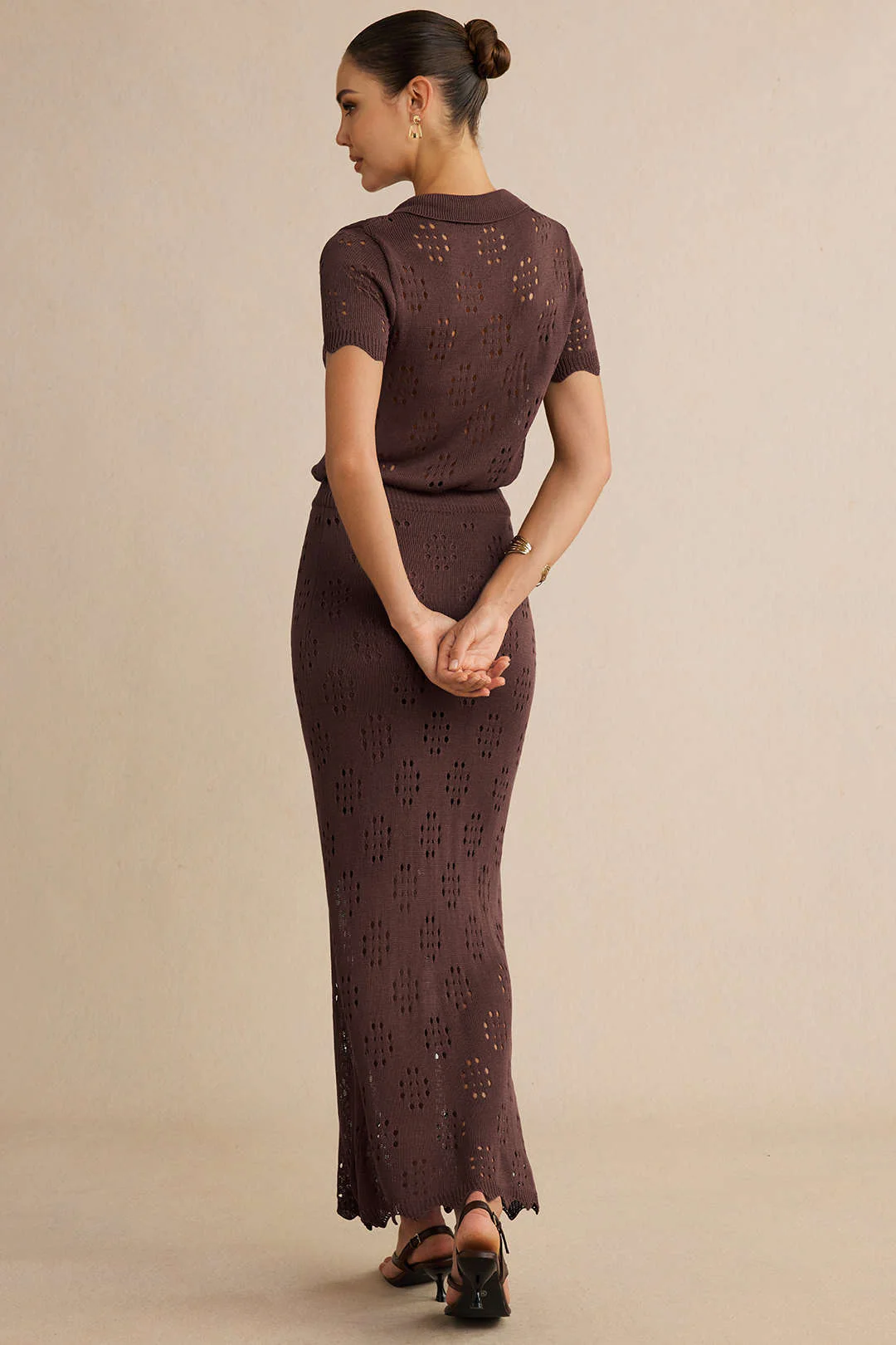 Lapel Cut Out Short Sleeve Shirt And Skirt Set - Image 2