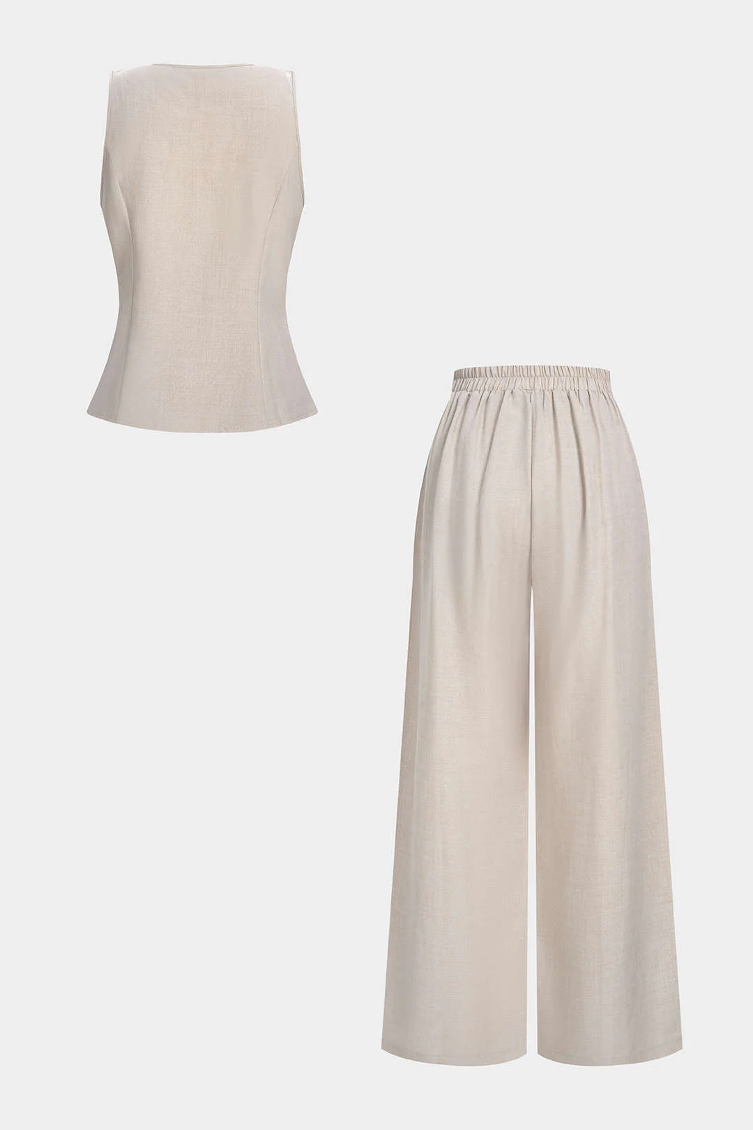 Contrast V-Neck Vest And Wide Leg Pants - Image 2