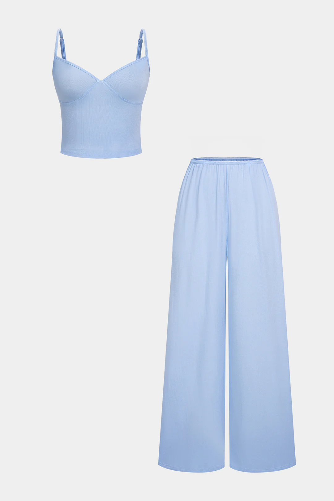 Solid V-Neck Cami Top And Wide Leg Pants Set - Image 6