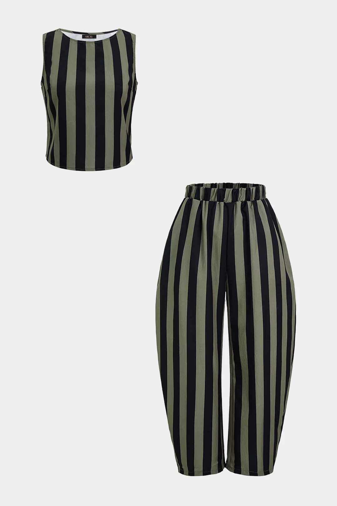 Round Neck Stripes Print Tank Top And Wide Leg Pants Set - Image 2