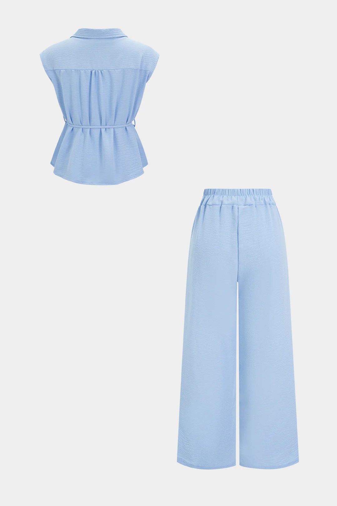 Lapel Belted Ruched Tank Top And Wide Leg Pants Set - Image 2