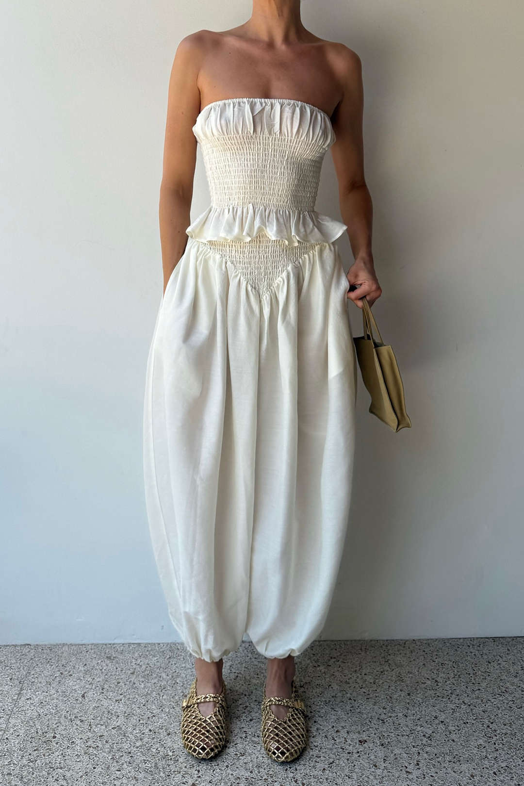 Shirred Ruffle Tube Top And Wide Leg Ballon Pants Set - Image 2