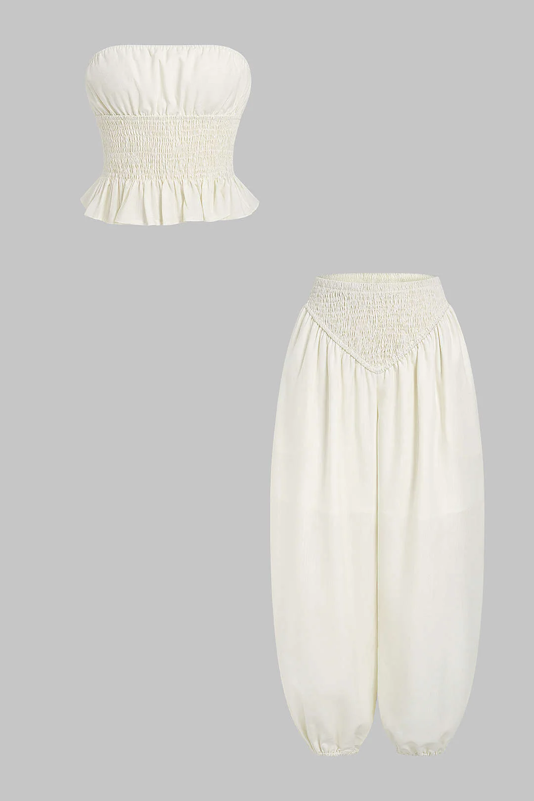 Shirred Ruffle Tube Top And Wide Leg Ballon Pants Set - Image 3