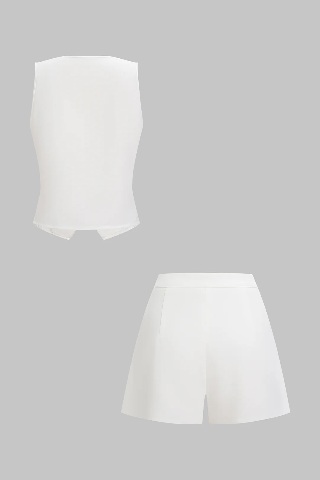 V-Neck Metallic Button Vest And Wide Leg Shorts Set - Image 2