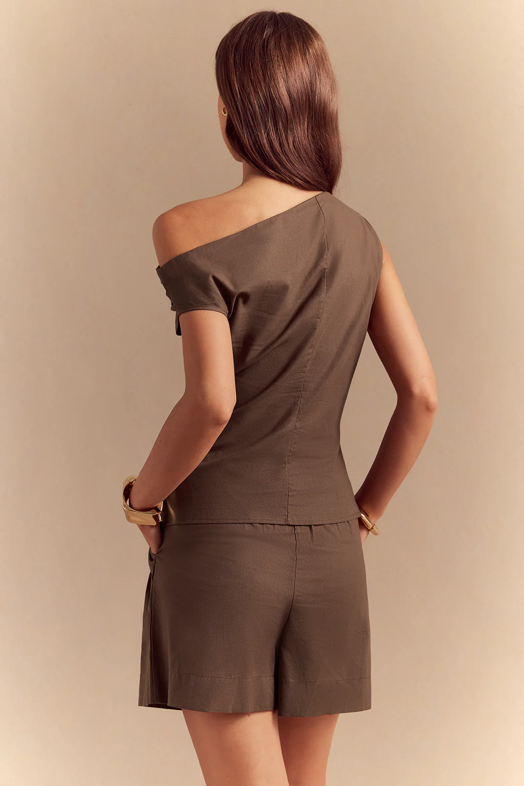One Shoulder Ruched Asymmetrical Tank Top And Pocket Shorts Set - Image 2