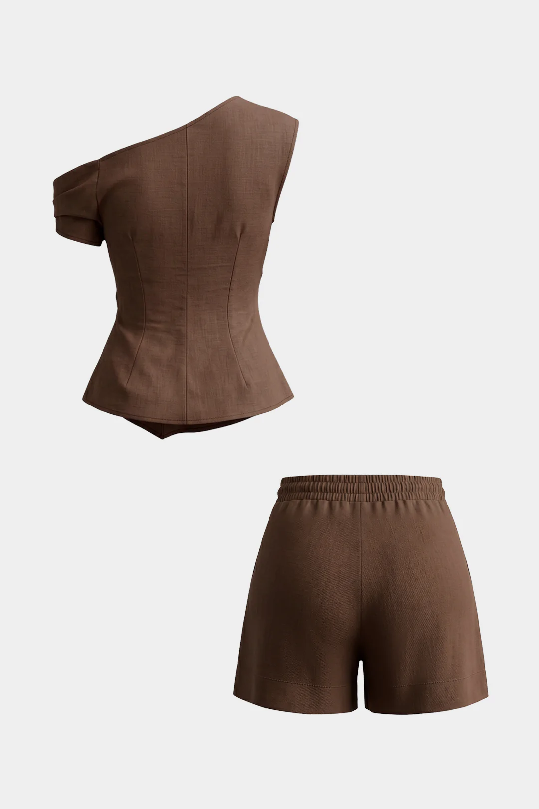 One Shoulder Ruched Asymmetrical Tank Top And Pocket Shorts Set - Image 7