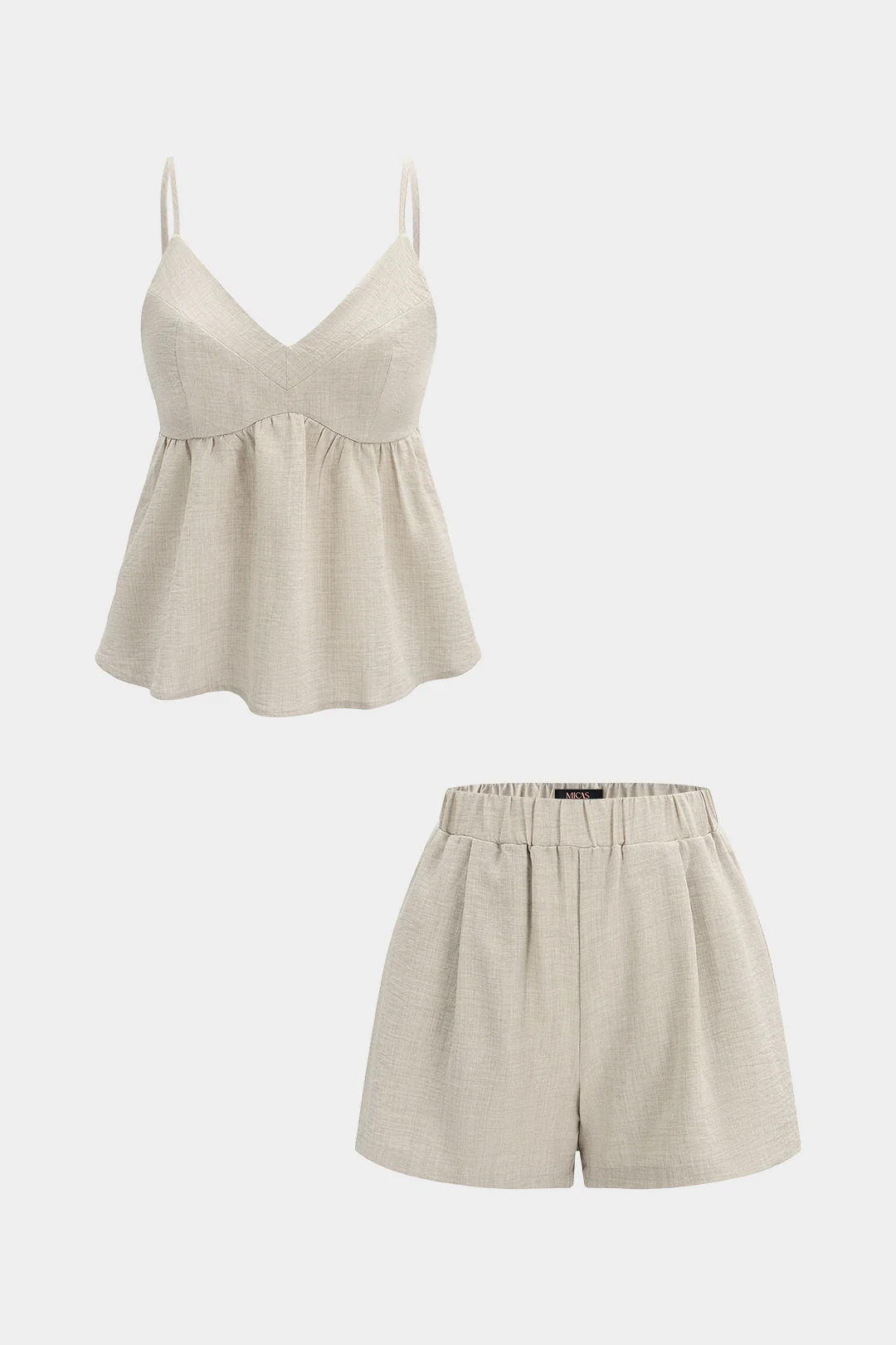 V-Neck Ruched Cami Top And Wide Leg Shorts Set