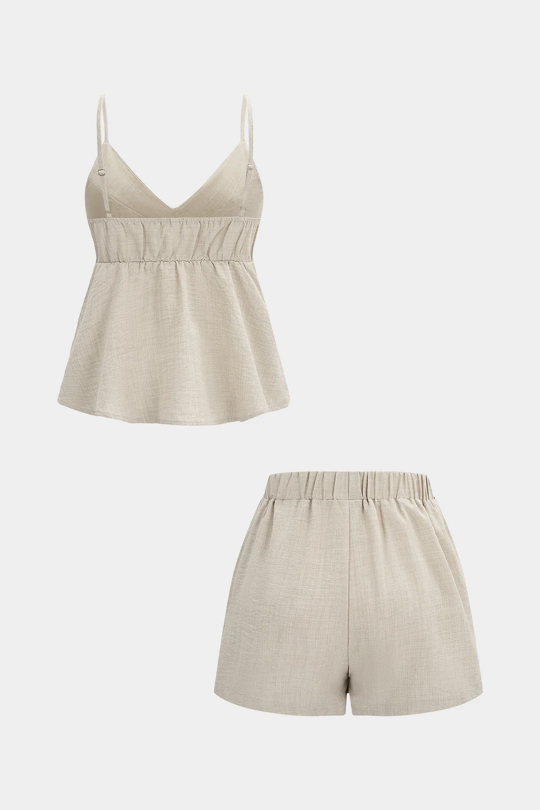 V-Neck Ruched Cami Top And Wide Leg Shorts Set - Image 2