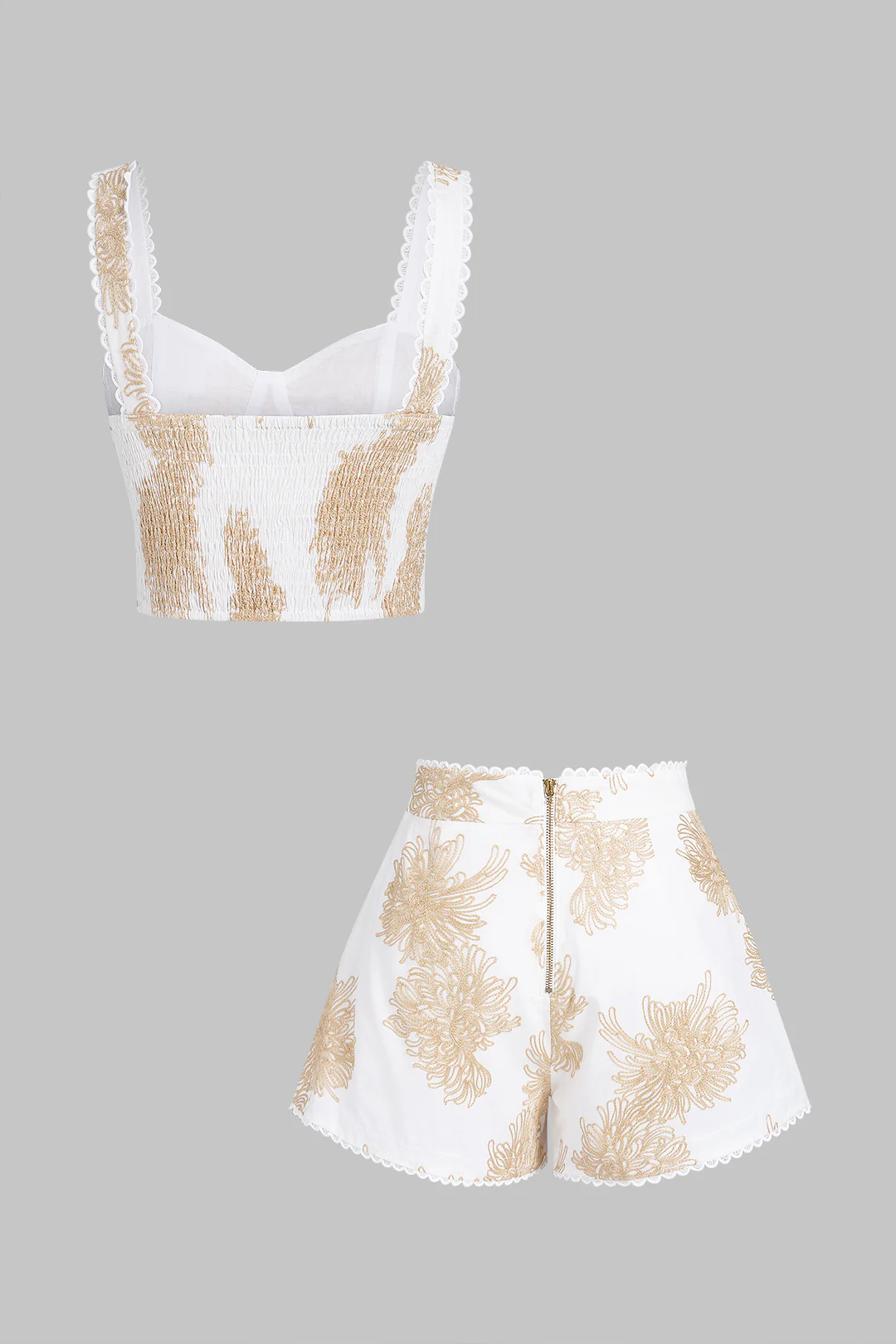 Floral Embroidery Cropped Tank Top And High Waist Shorts Set - Image 3
