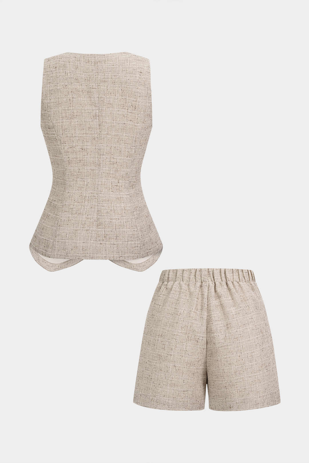 Round Neck Metalllic Button Vest And Shorts Set - Image 2