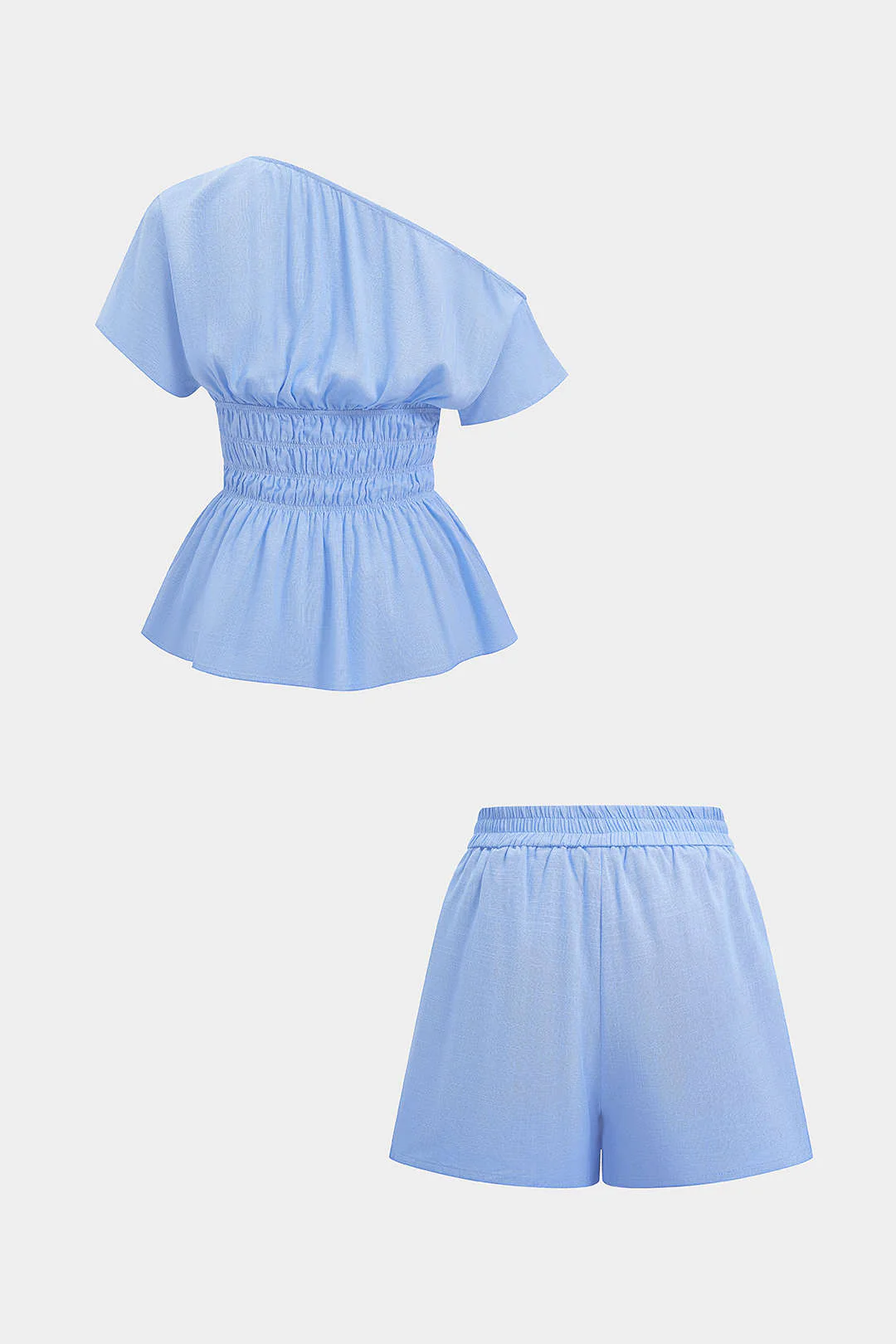 Linen One Shoulder Shirred Top And Shorts Set - Image 2