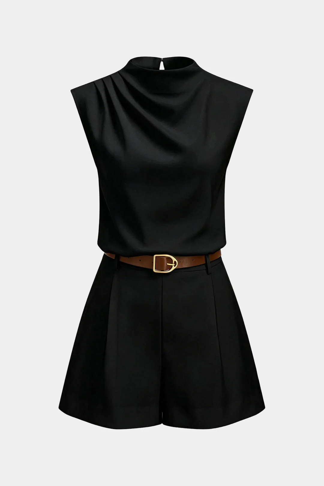 Solid Ruched Tank Top And Belted Wide Leg Shorts Set - Image 4