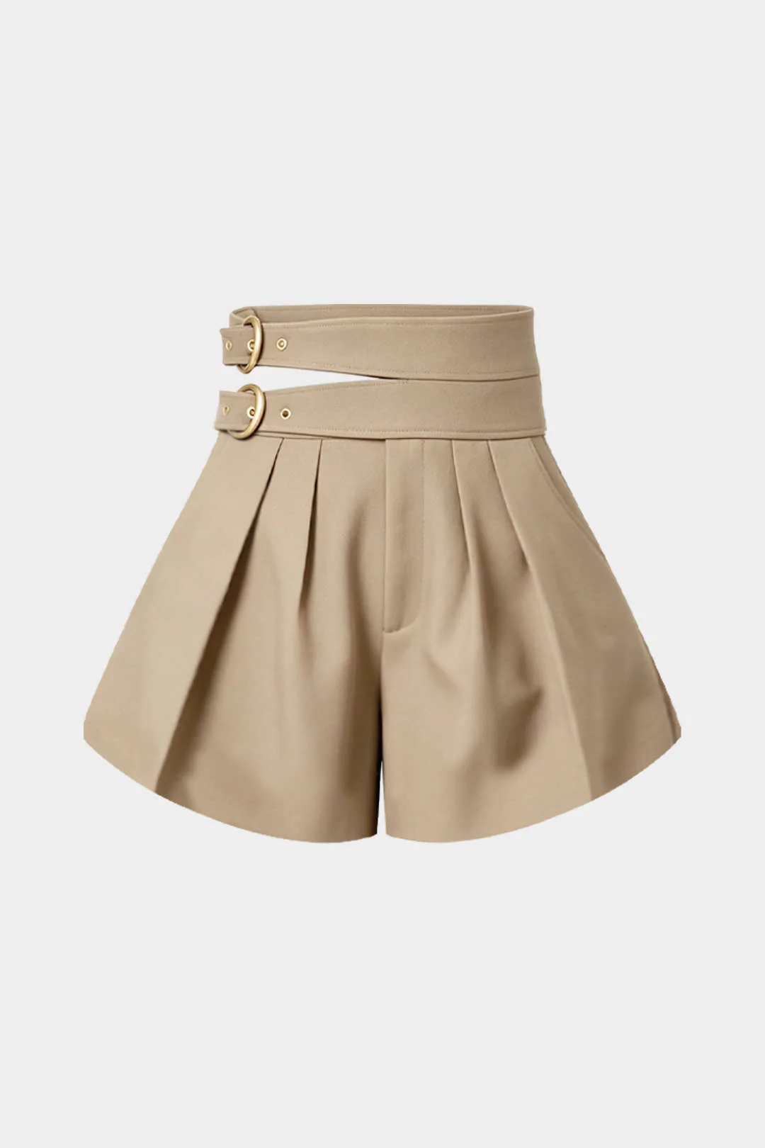 Round Neck Tank Top And High Waist Cut Out Belted Pleated Shorts Set - Image 3