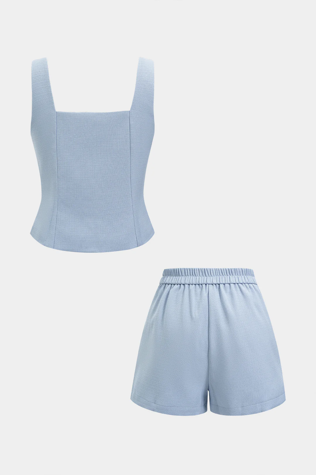 Square Neck Button Tank Top And Shirred Shorts Set - Image 2