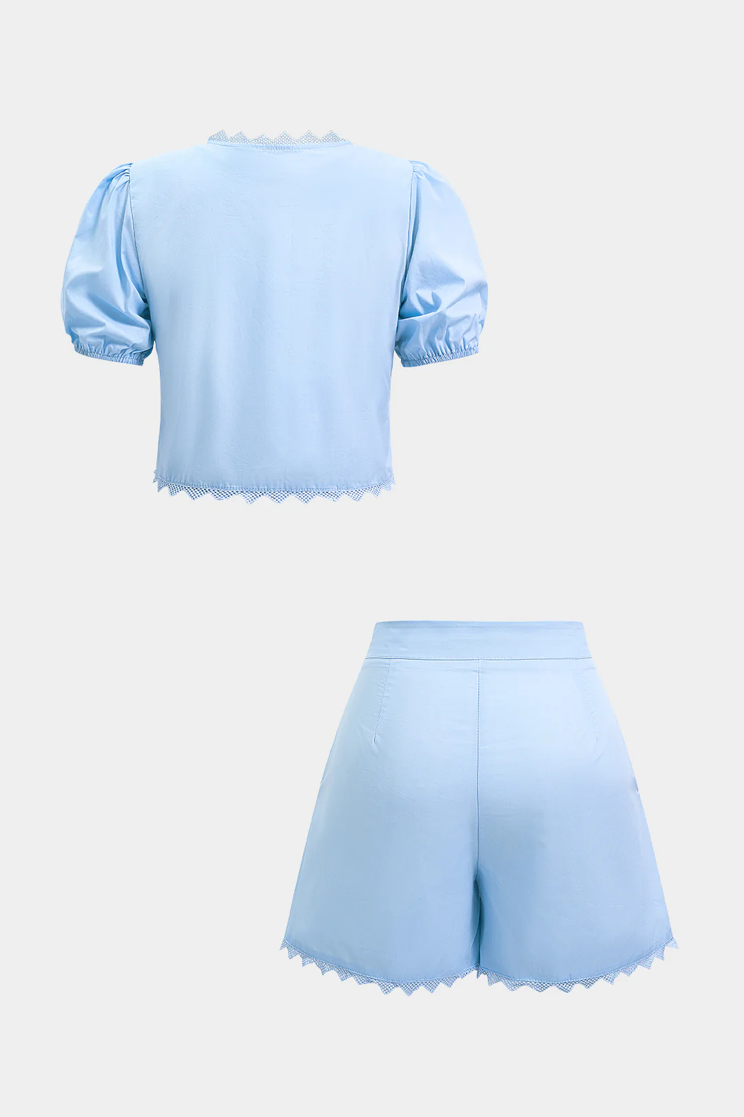 Lace Patchwork V-Neck Bow Short Sleeve Top And Shorts Set - Image 3