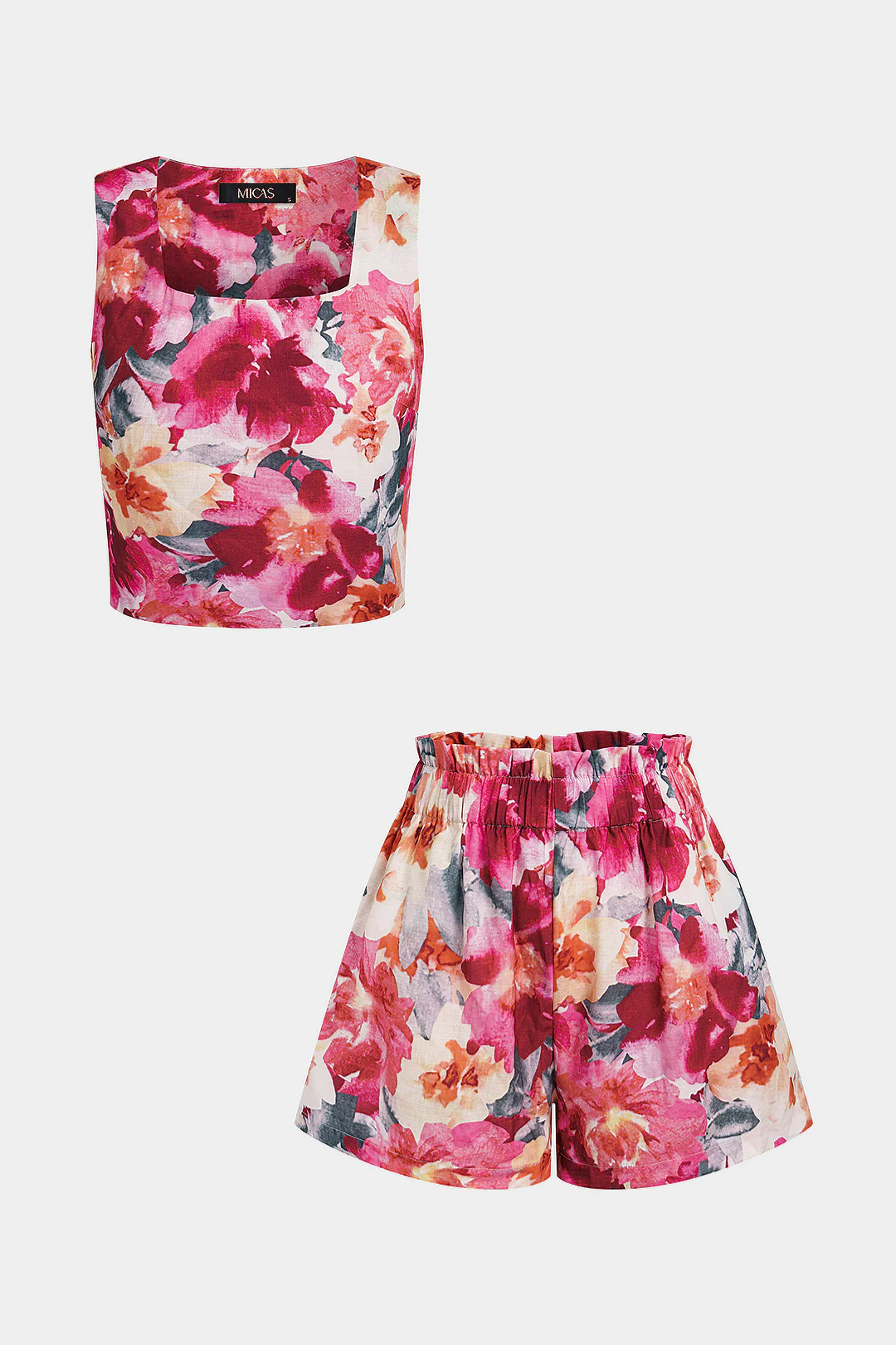 Floral Print Square Neck Tank Top And Wide Leg Shorts Set - Image 2