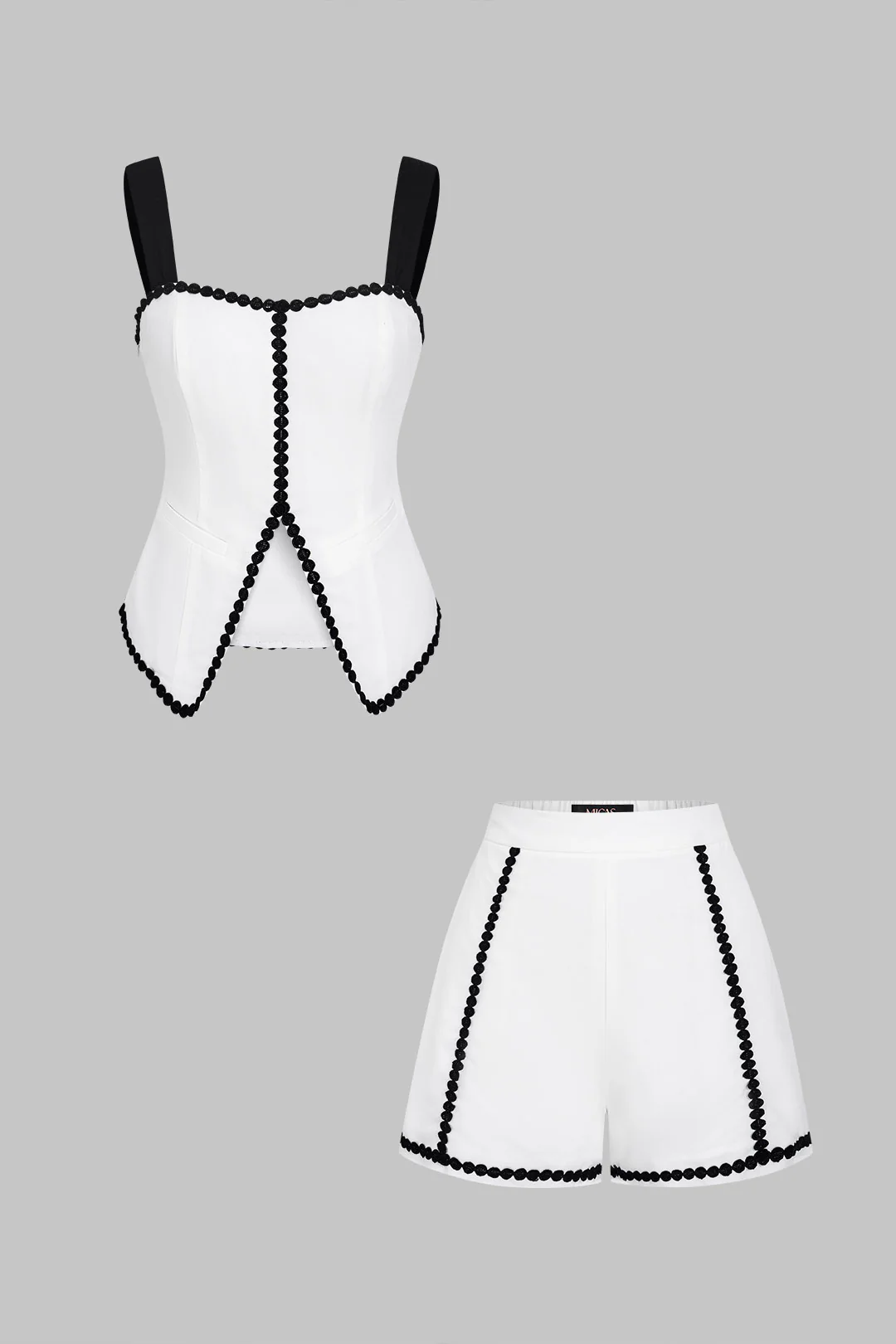 Contrast Trim Linen Slit Tank Top And Shorts Set