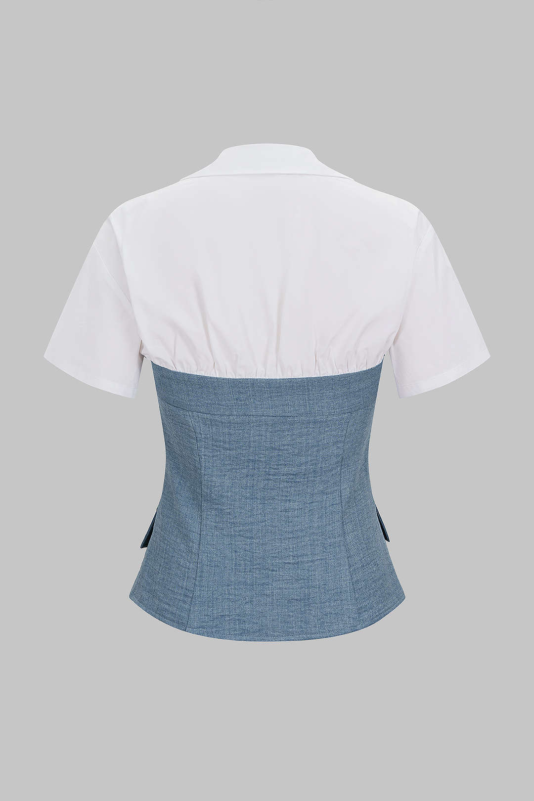 Contrast Irregular Button Lapel Short Sleeve Top - Image 2