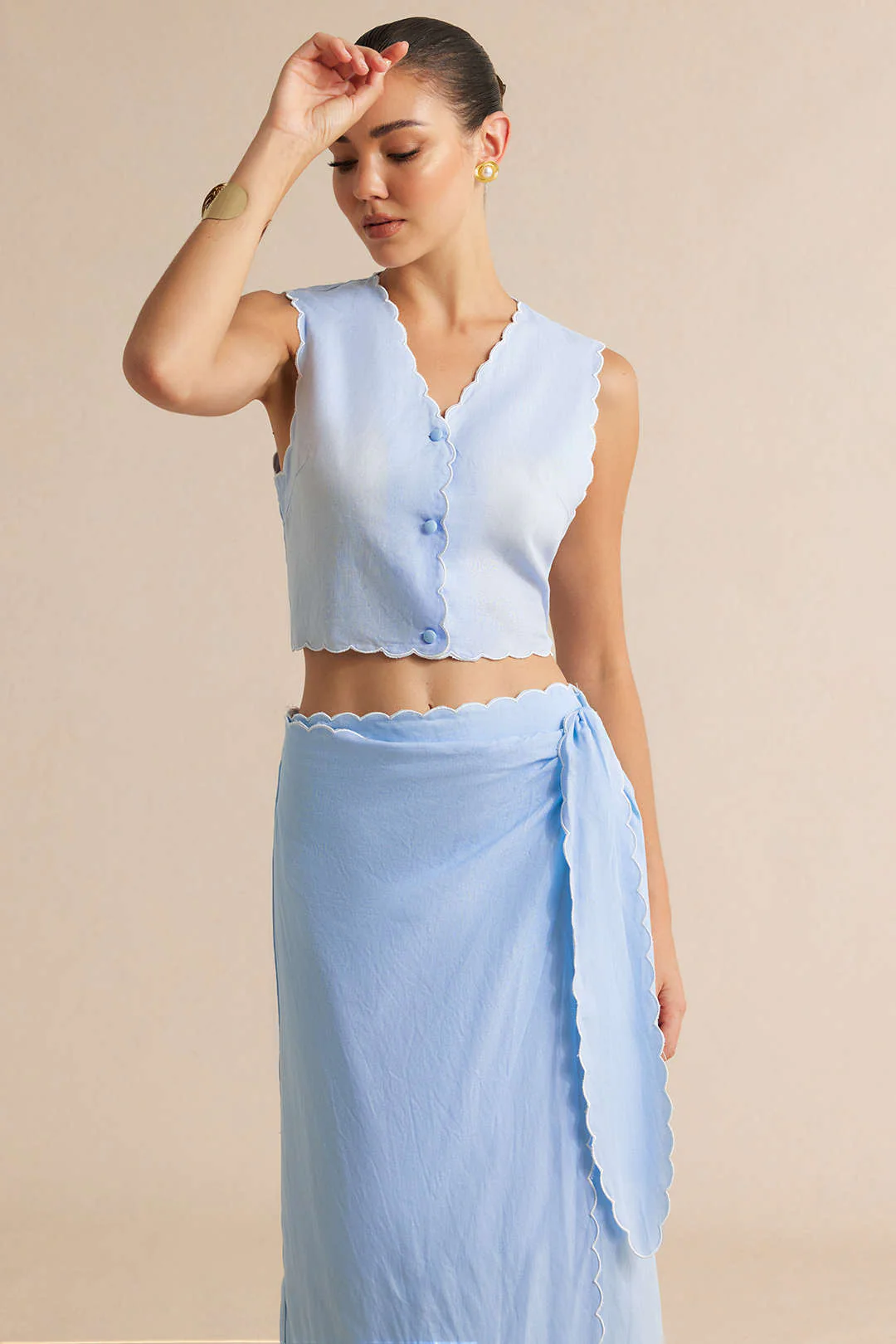 Contrast Whipstitching Linen Button Tank Top - Image 5