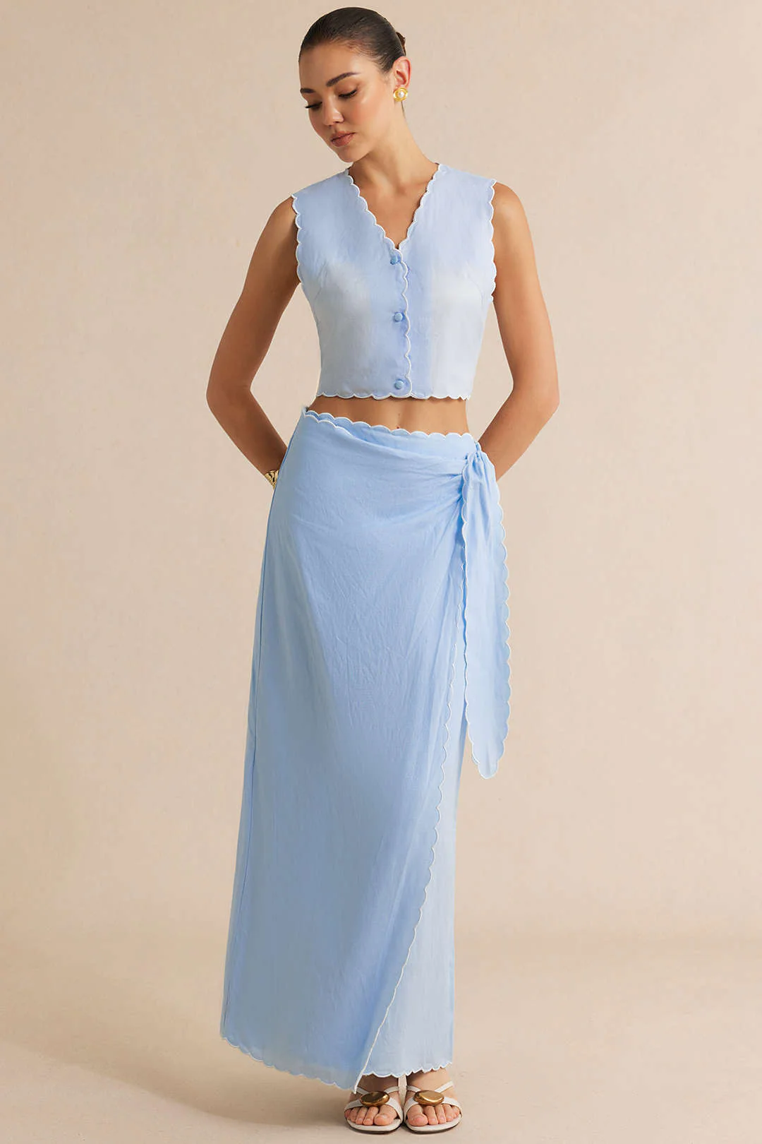 Contrast Whipstitching Linen Button Tank Top - Image 6