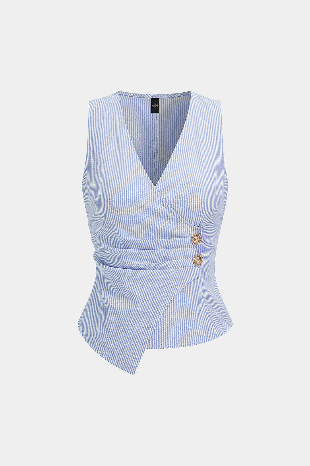 Stripes Print Ruched Button Asymmetrical Tank Top