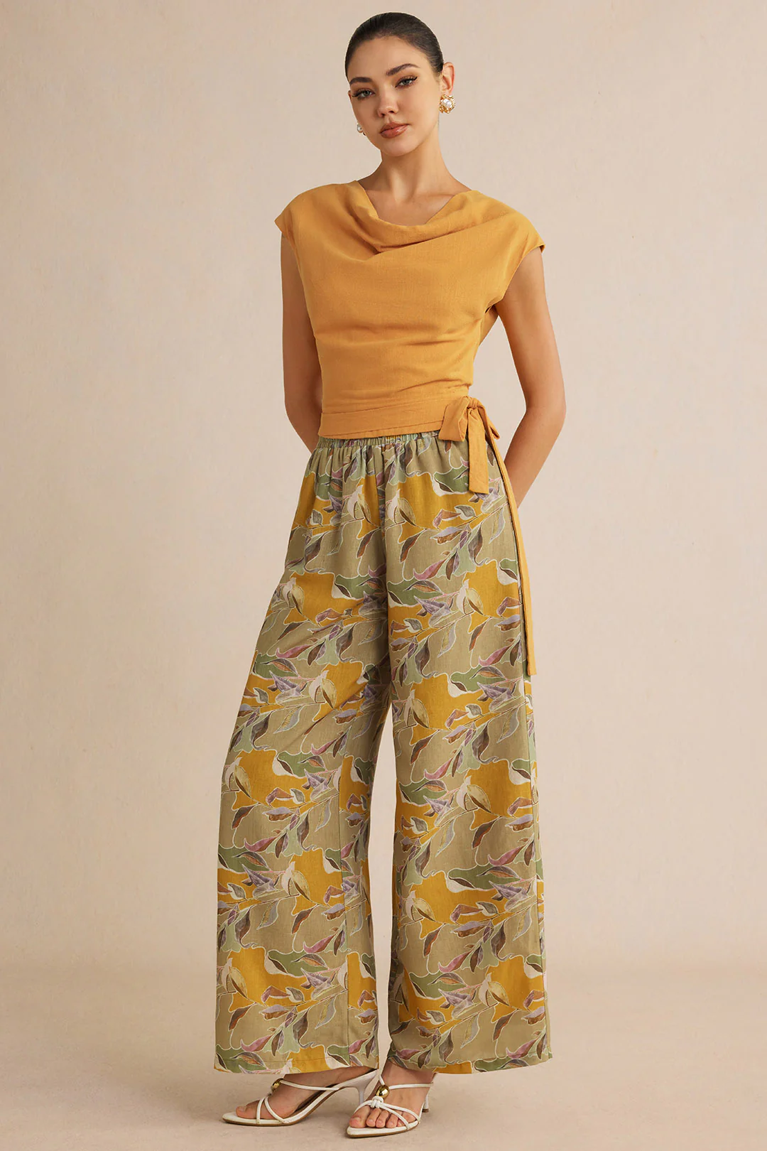 Draped Cowl Neck Knotted Tank Top - Image 2