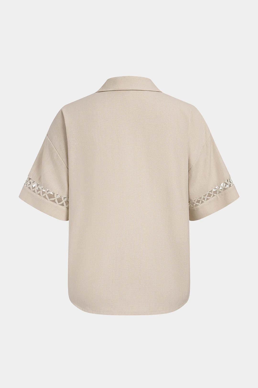 Lace Trim Cut Out Button Short Sleeve Shirt - Image 4