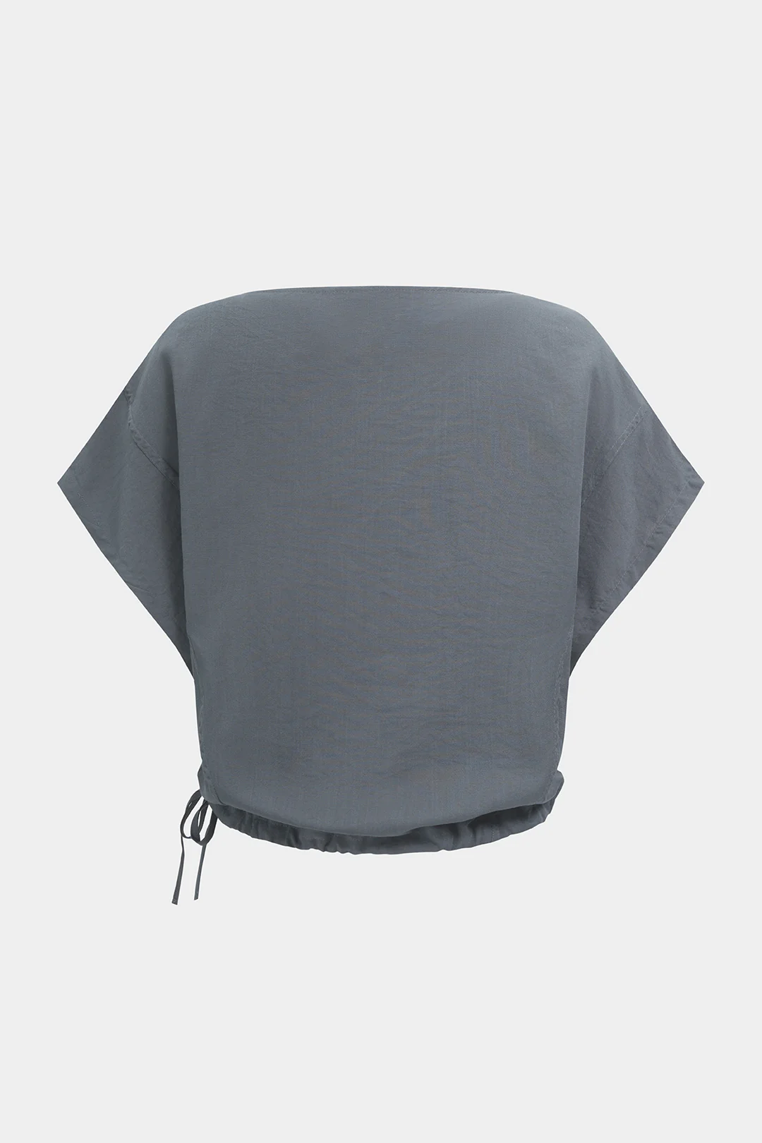 Solid Round Neck Drawstring Shirt - Image 2
