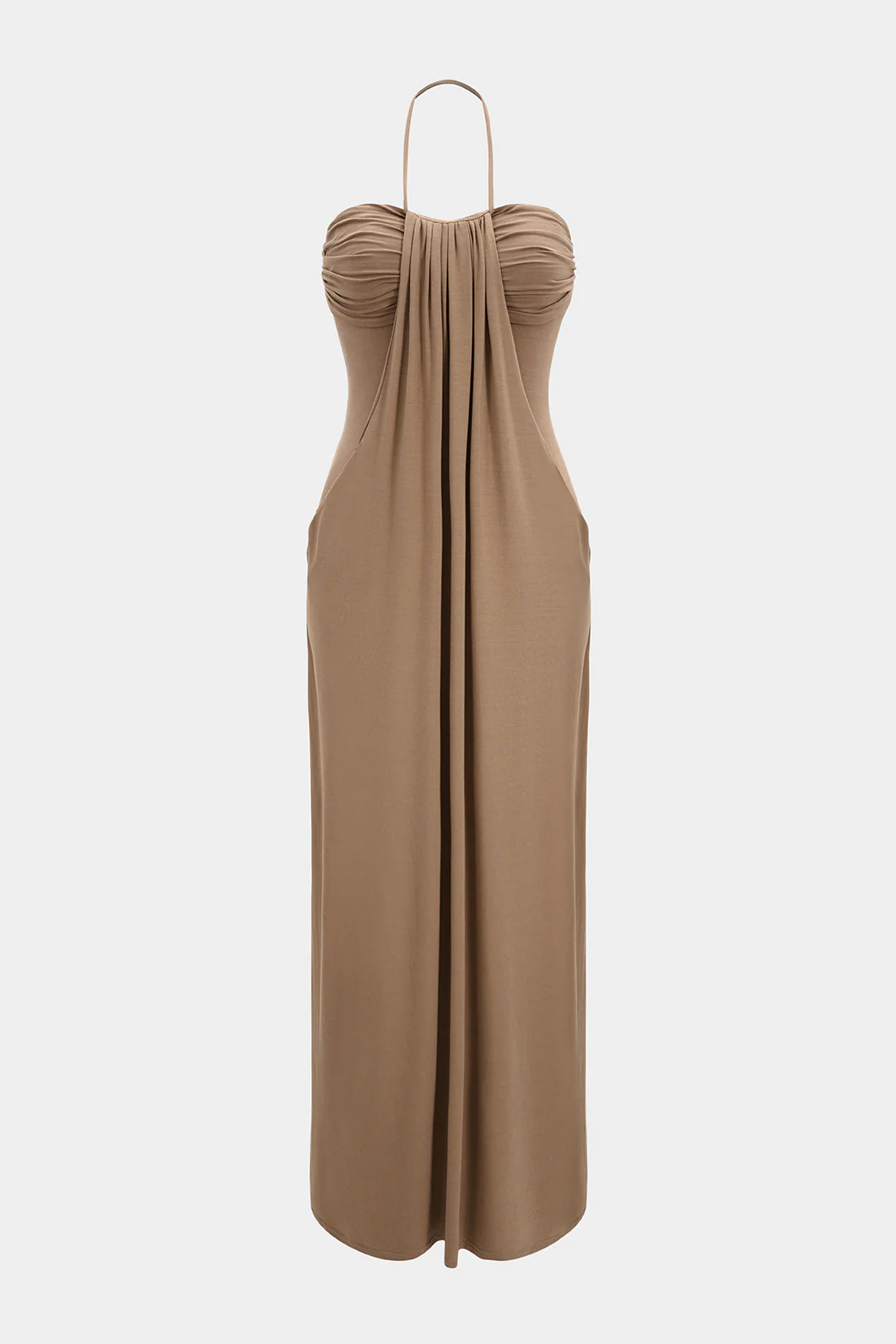Halter Neck Ruched Sleeveless Maxi Dress