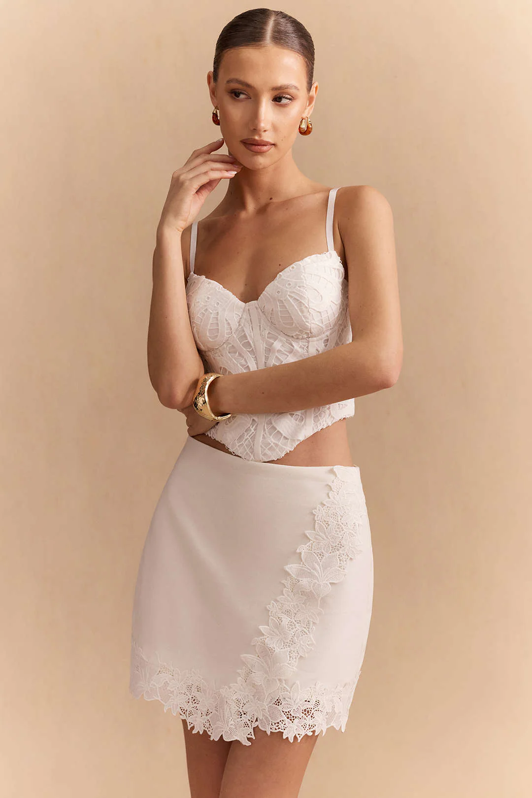 Linen Lace Trim Asymmetrical Skirt - Image 3