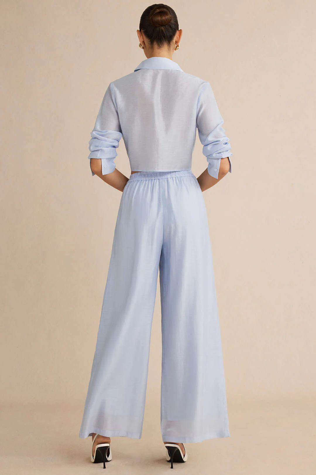 Solid Drawstring Wide Leg Pants - Image 7