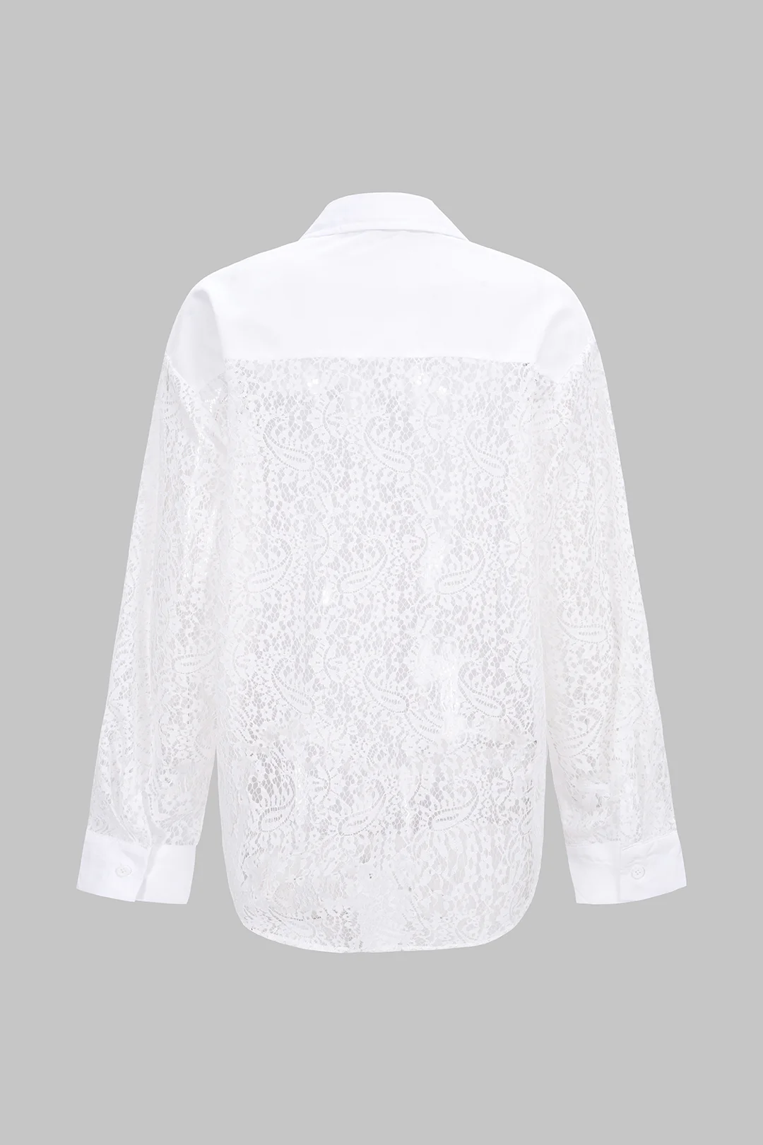 Lace Patchwork Lapel Long-Sleeve Shirt - Image 3