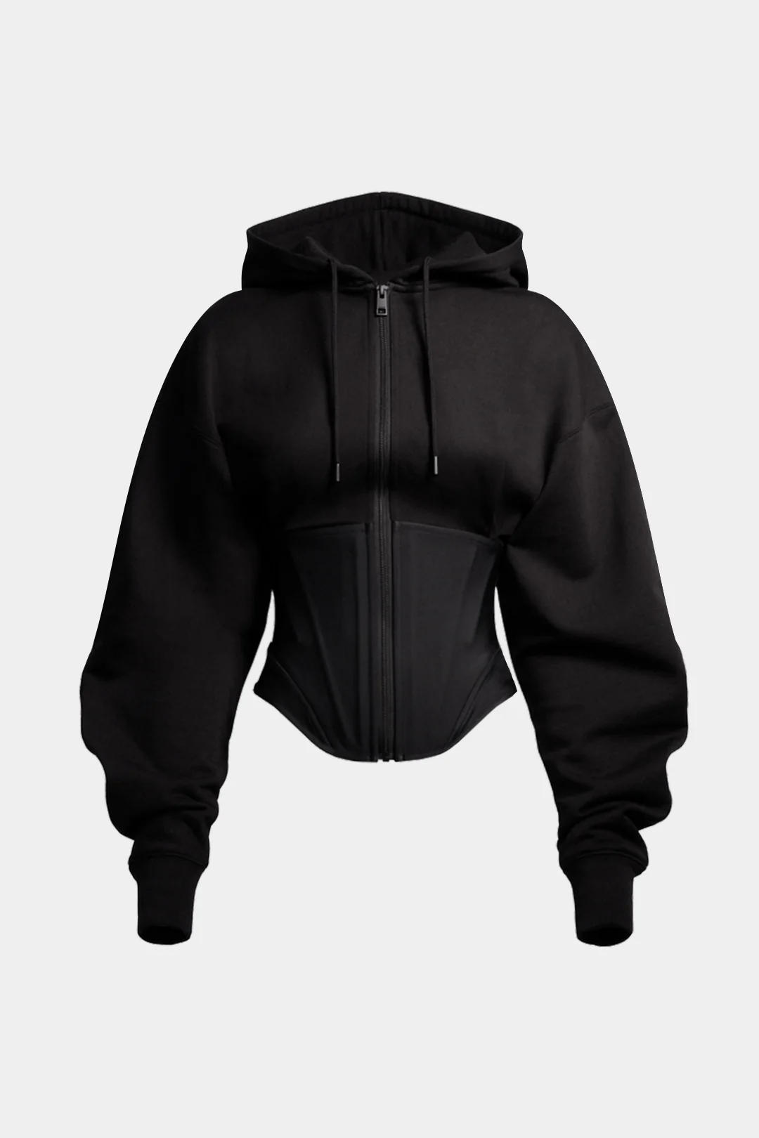 Zipper Drawstring Corset Hoodie - Image 3