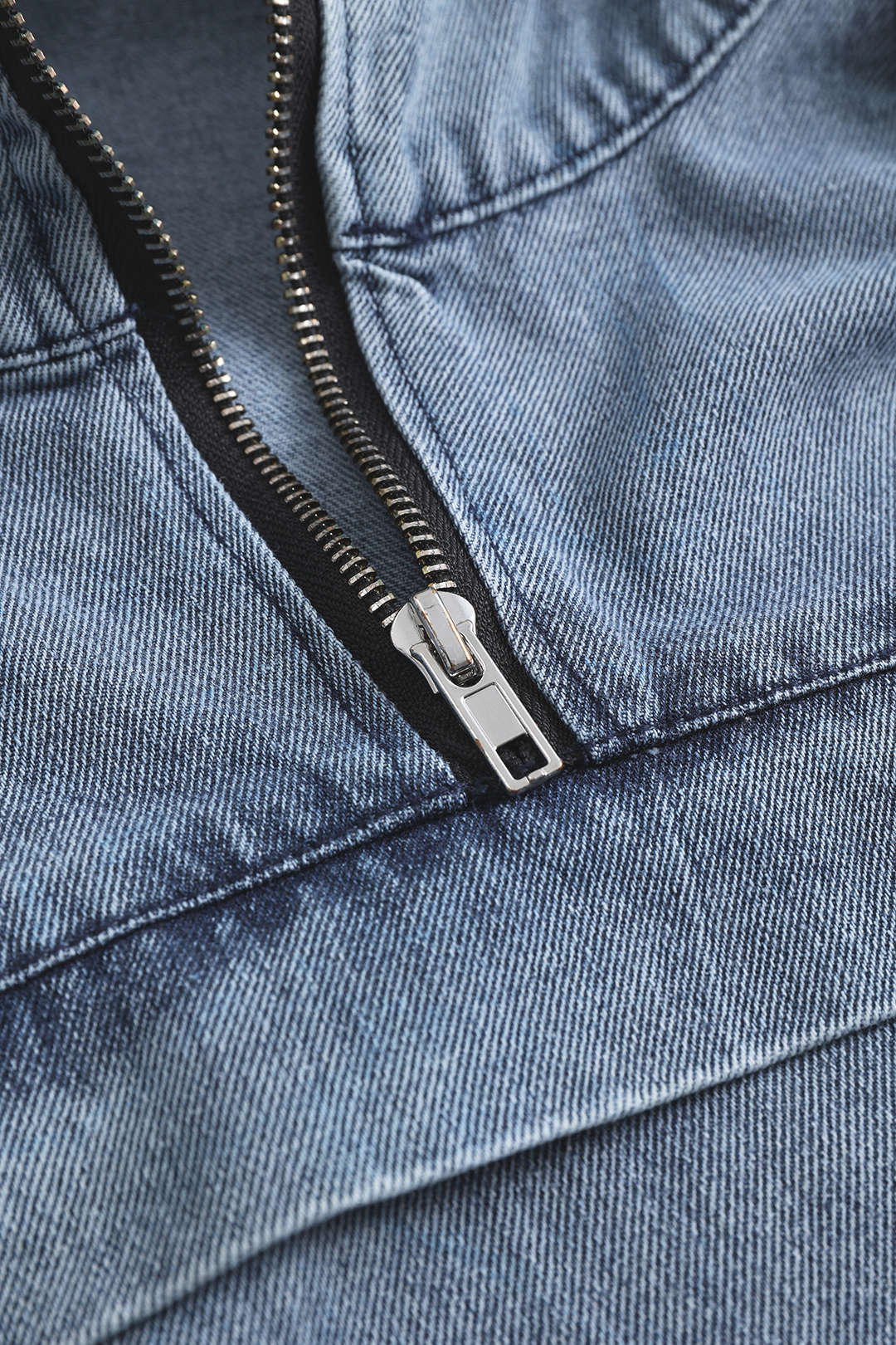 Denim Patchwork Long-Sleeve Hoodie - Image 3