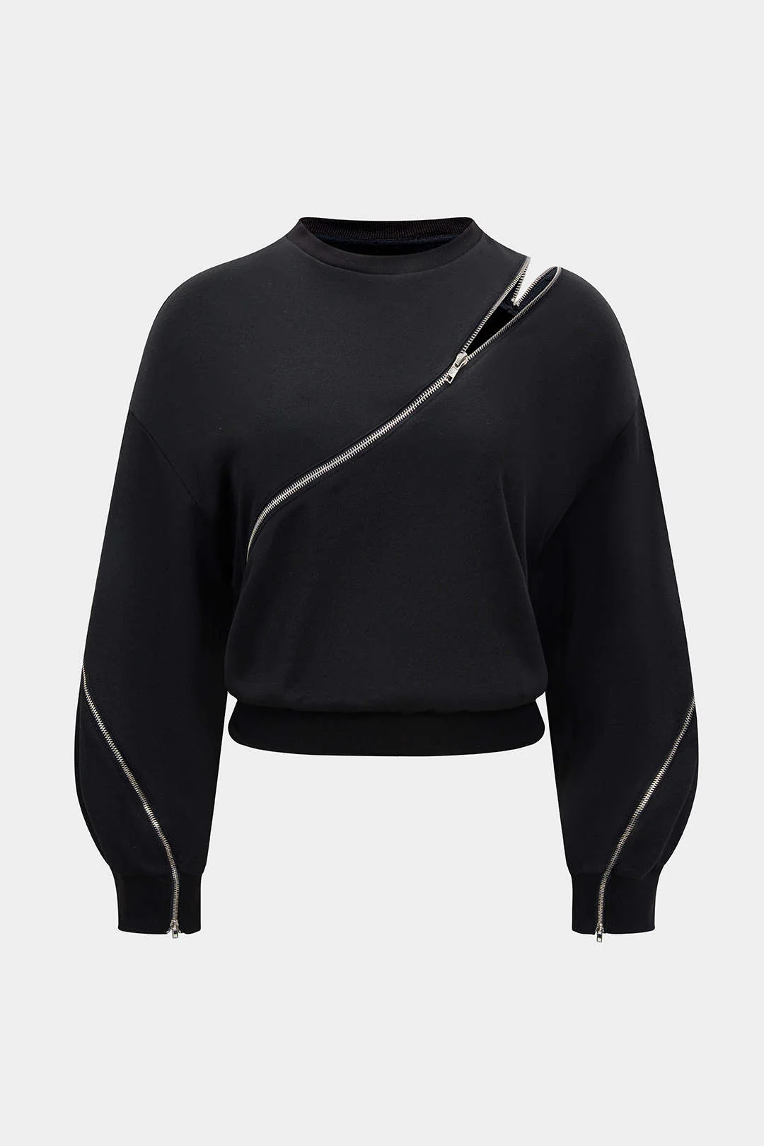 Plus Size Zipper Detail Long Sleeve Sweatshirt
