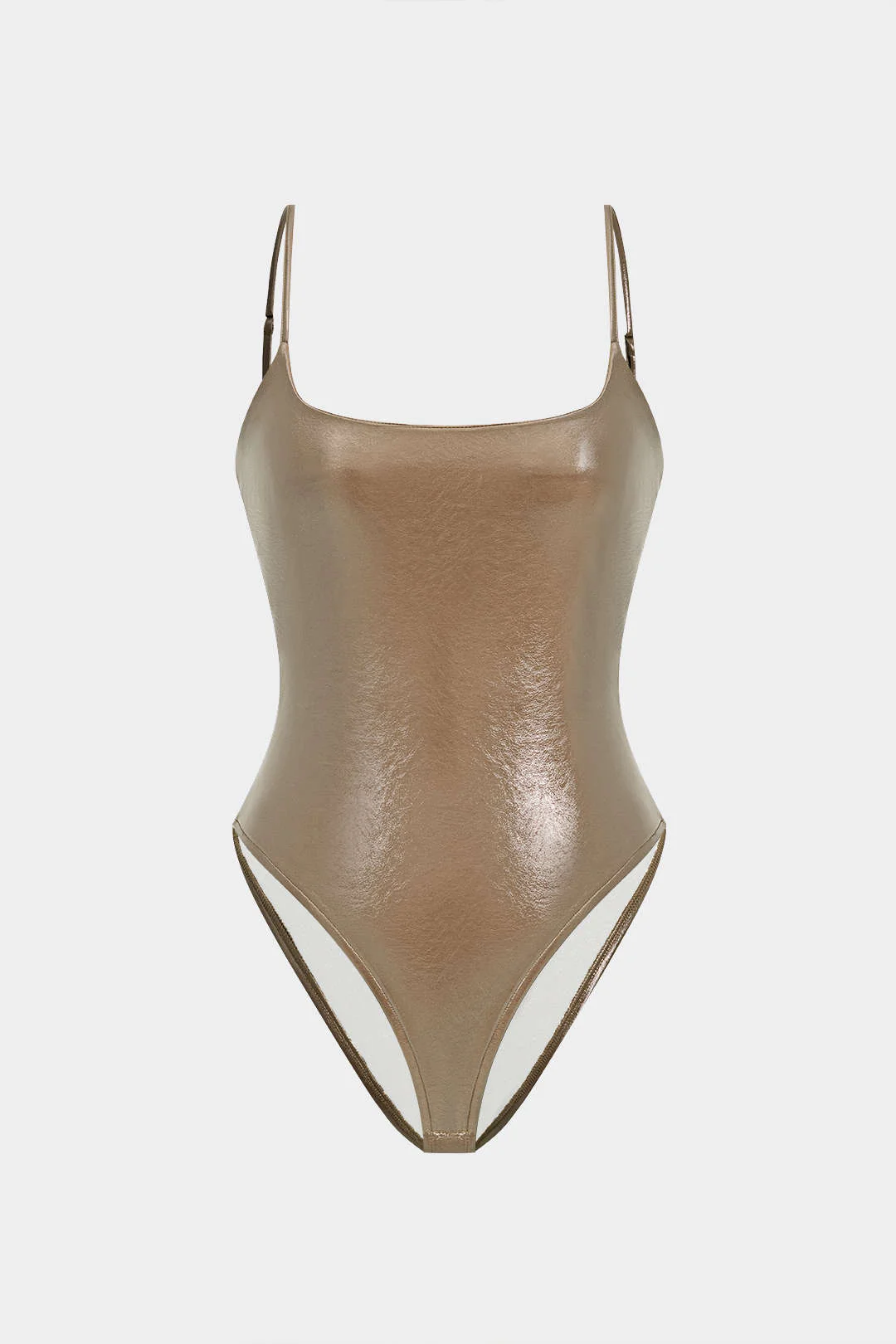 Basic Solid Faux Leather Sleeveless Bodysuit - Image 13