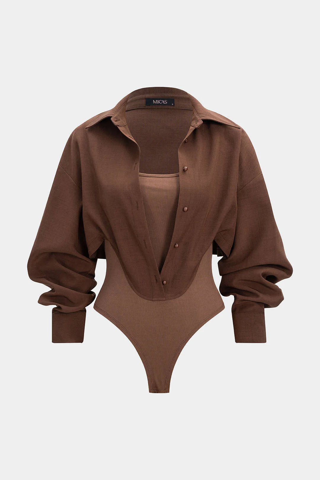 Patchwork Button Long Sleeve Bodysuit - Image 5