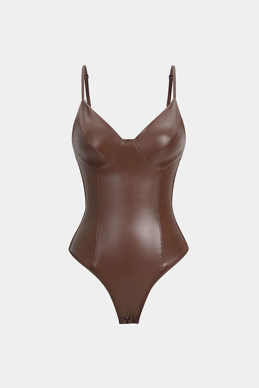 Faux Leather Patchwork Slip Sleeveless Bodysuit - Image 5