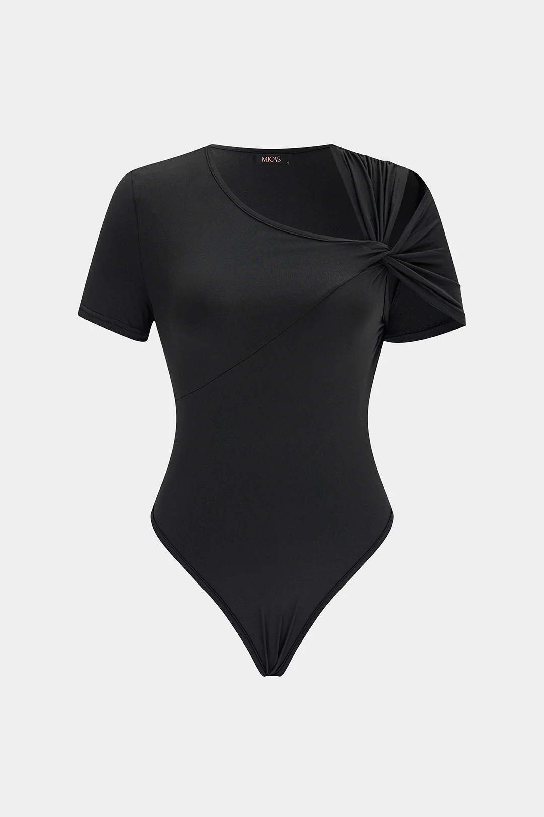 Solid Asymmetrical Twist Knit Cut Out Bodysuit