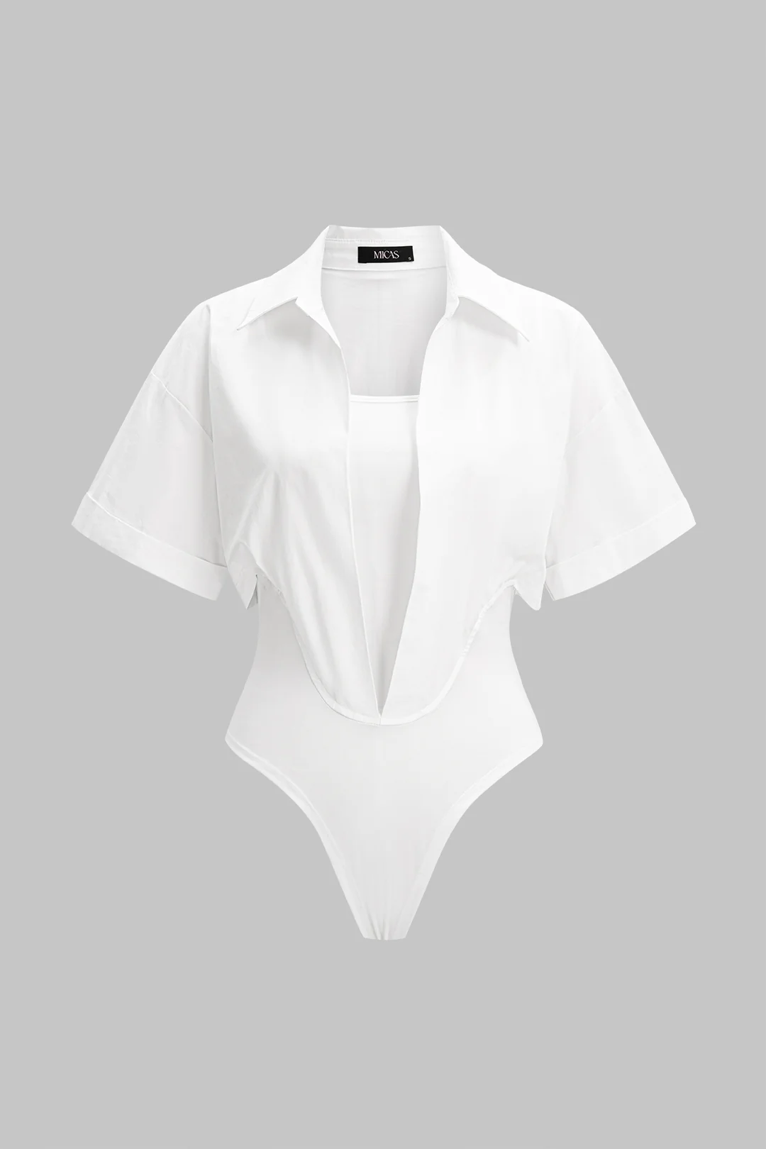 Solid Lapel Short Sleeve Bodysuit