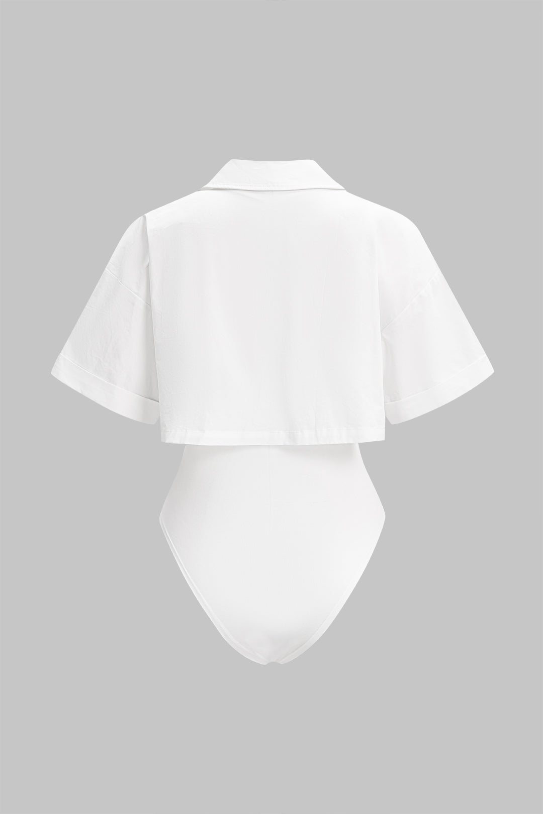 Solid Lapel Short Sleeve Bodysuit - Image 2