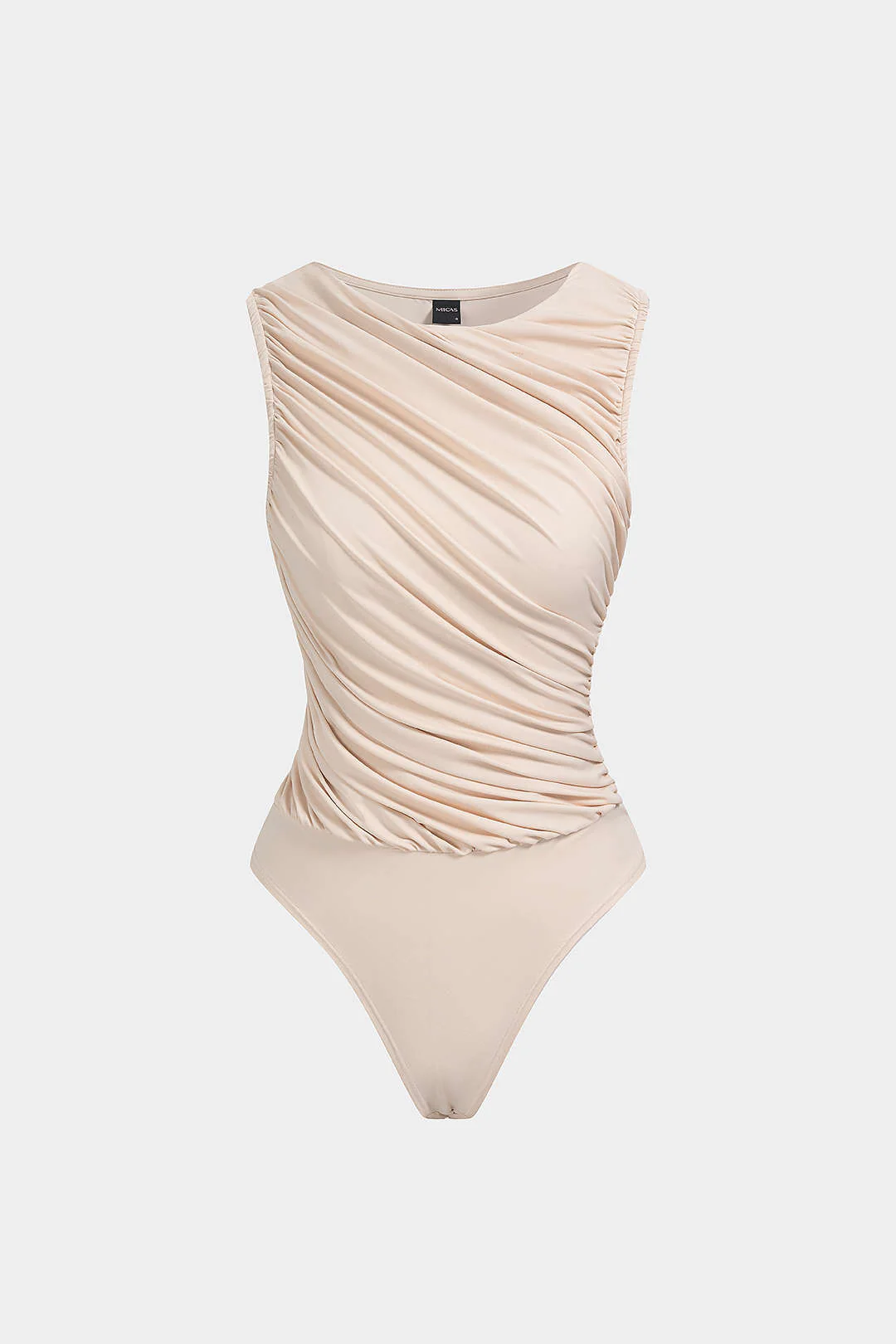 Round Neck Ruched Sleeveless Bodysuit - Image 2
