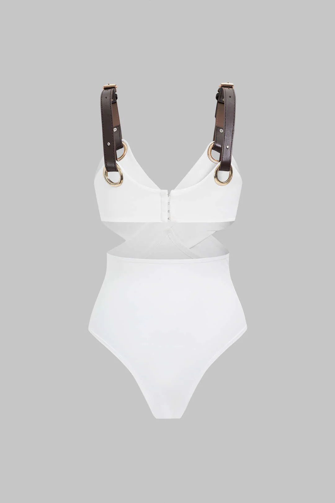 Patchwork Faux Leather Crossed Cut Out Sleeveless Bodysuit - Image 2