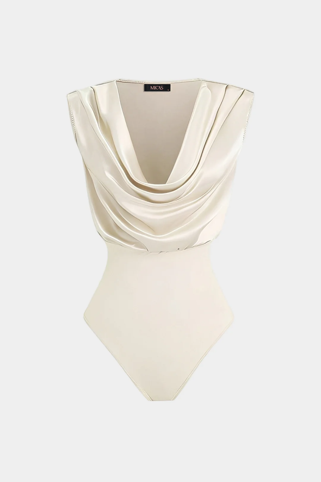 Patchwork Satin Draped Cowl Neck Sleeveless Bodysuit