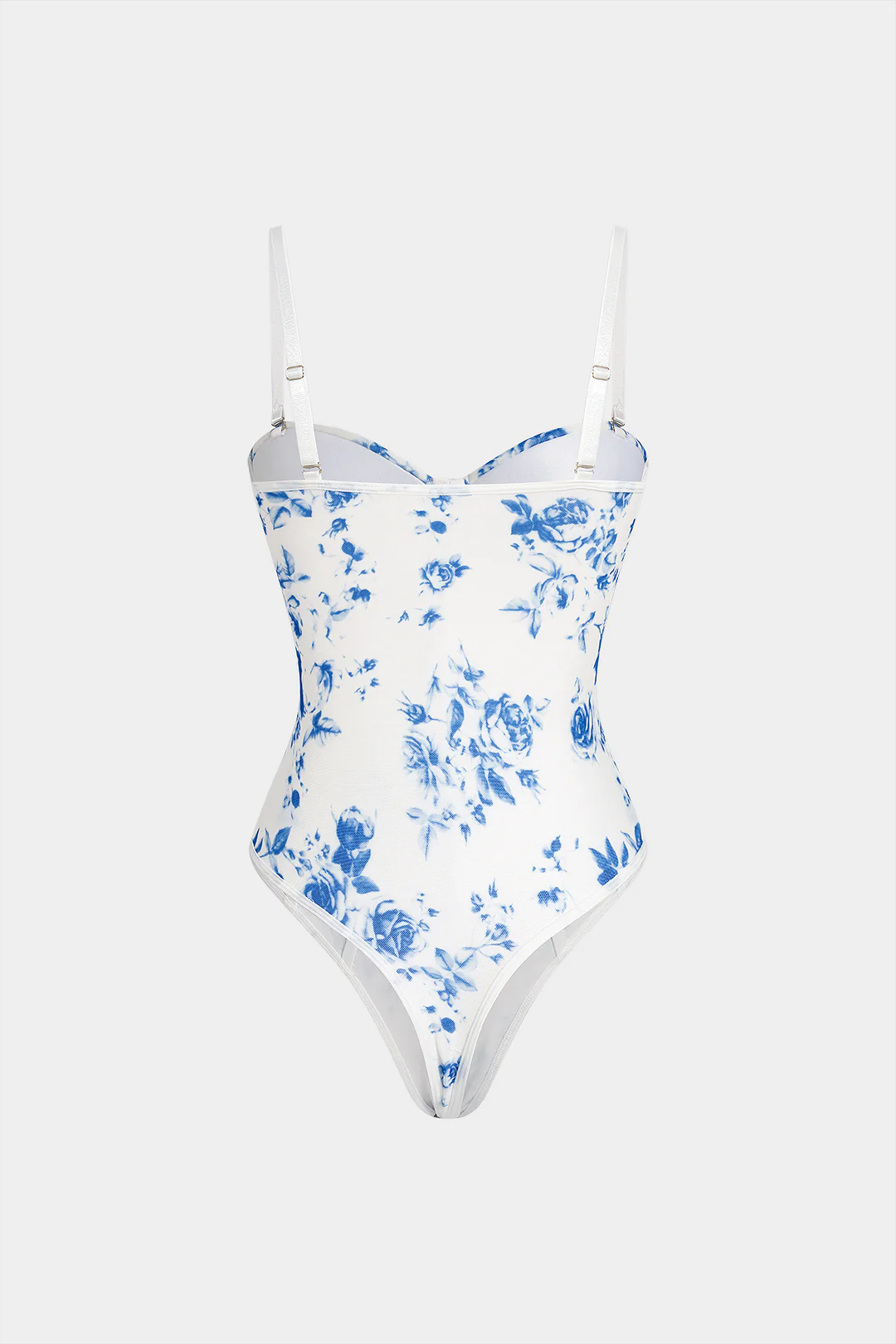Floral Print Mesh Slip Sleeveless Bodysuit - Image 2